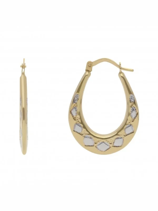 William May 9ct Yellow & White Gold Harlequin Patterned Oval Earrings