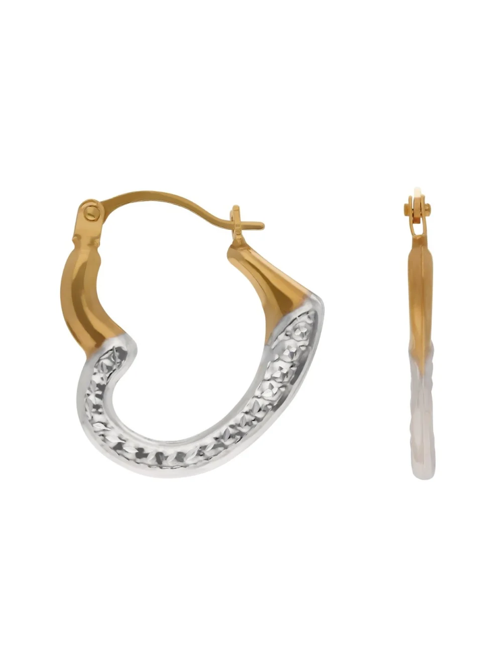 William May 9ct Yellow & White Gold Heart Creole Earrings, view 2