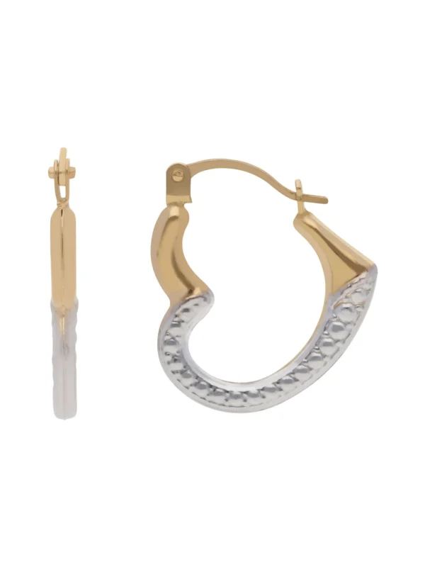 William May 9ct Yellow & White Gold Heart Shaped Creole Hoop Earrings