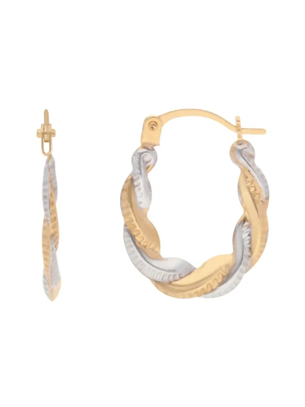 William May 9ct Yellow & White Gold Small Twist Oval Creole Earrings