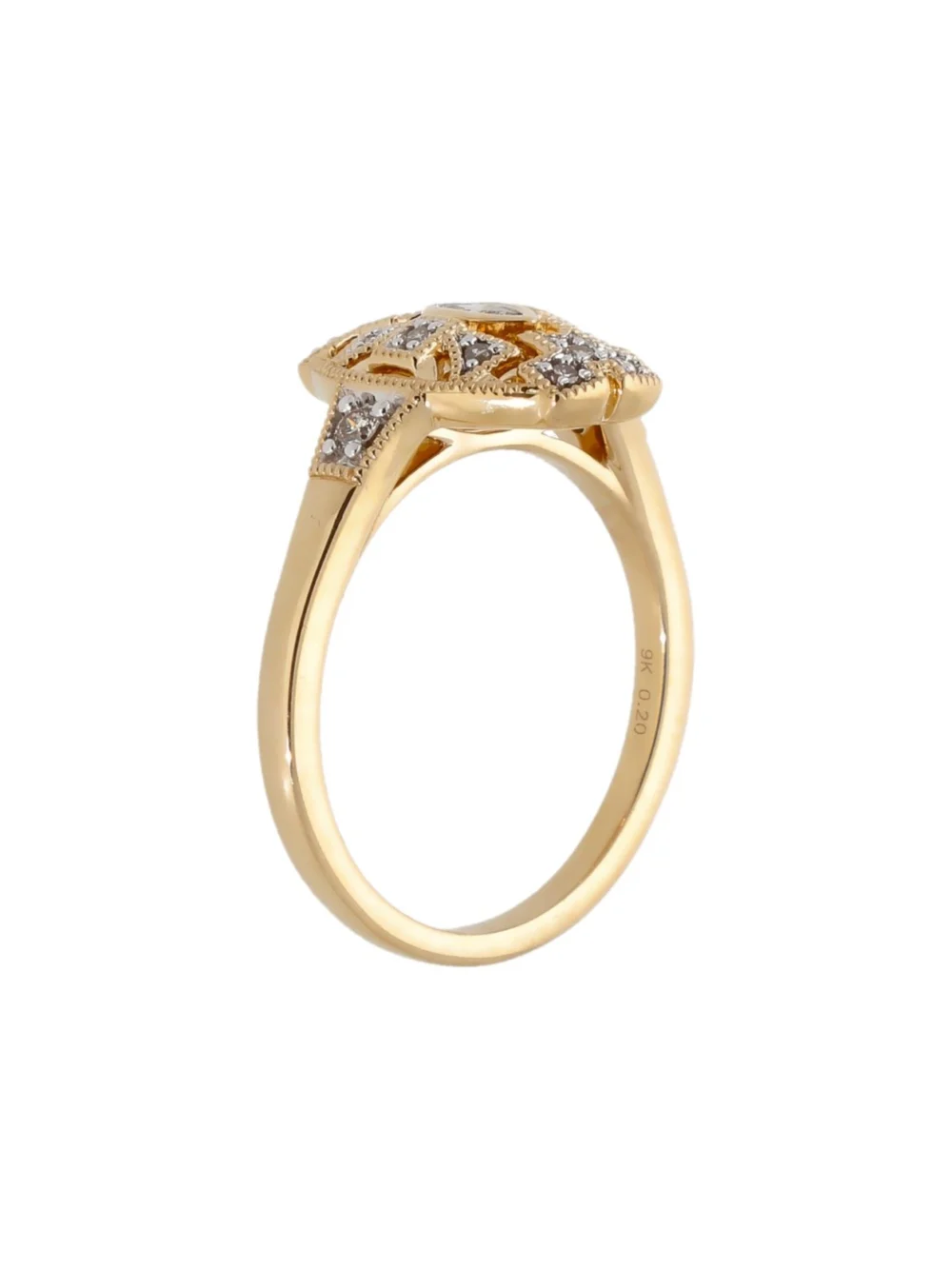 William May 9ct Yellow Gold 0.20ct Diamond Art Deco Vintage Style Ring, view 2