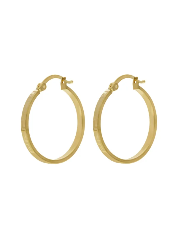 William May 9ct Yellow Gold 15mm Greek Key Design Hoop Creole Earrings