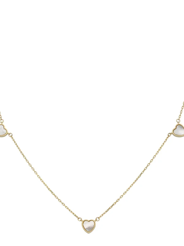 William May 9ct Yellow Gold 16-17" Mother of Pearl Triple Heart Necklace