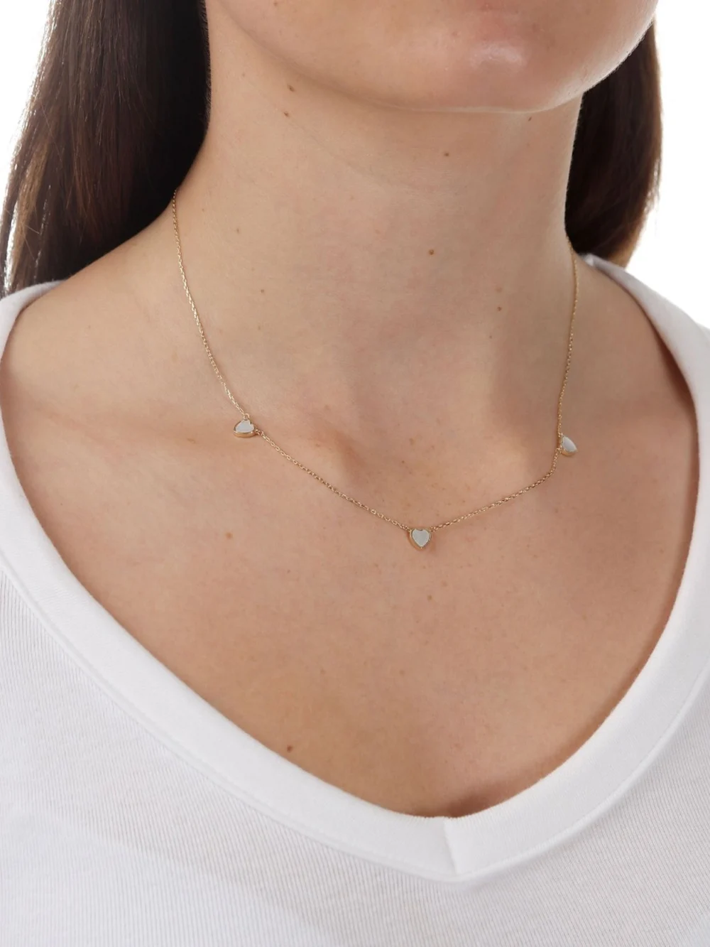 William May 9ct Yellow Gold 16-17" Mother of Pearl Triple Heart Necklace, view 2