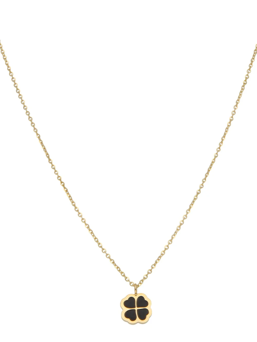 William May 9ct Yellow Gold 16" Black Onyx Clover Petal Necklace