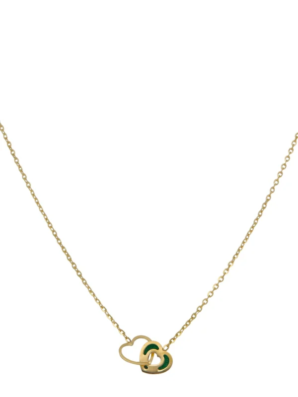 William May 9ct Yellow Gold 16" Malachite Entwined Hearts Necklace