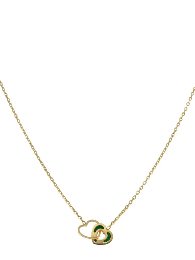 William May 9ct Yellow Gold 16" Malachite Entwined Hearts Necklace