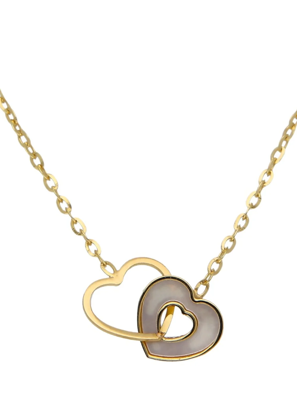 William May 9ct Yellow Gold 16" Mother of Pearl Entwined Hearts Necklace, view 2