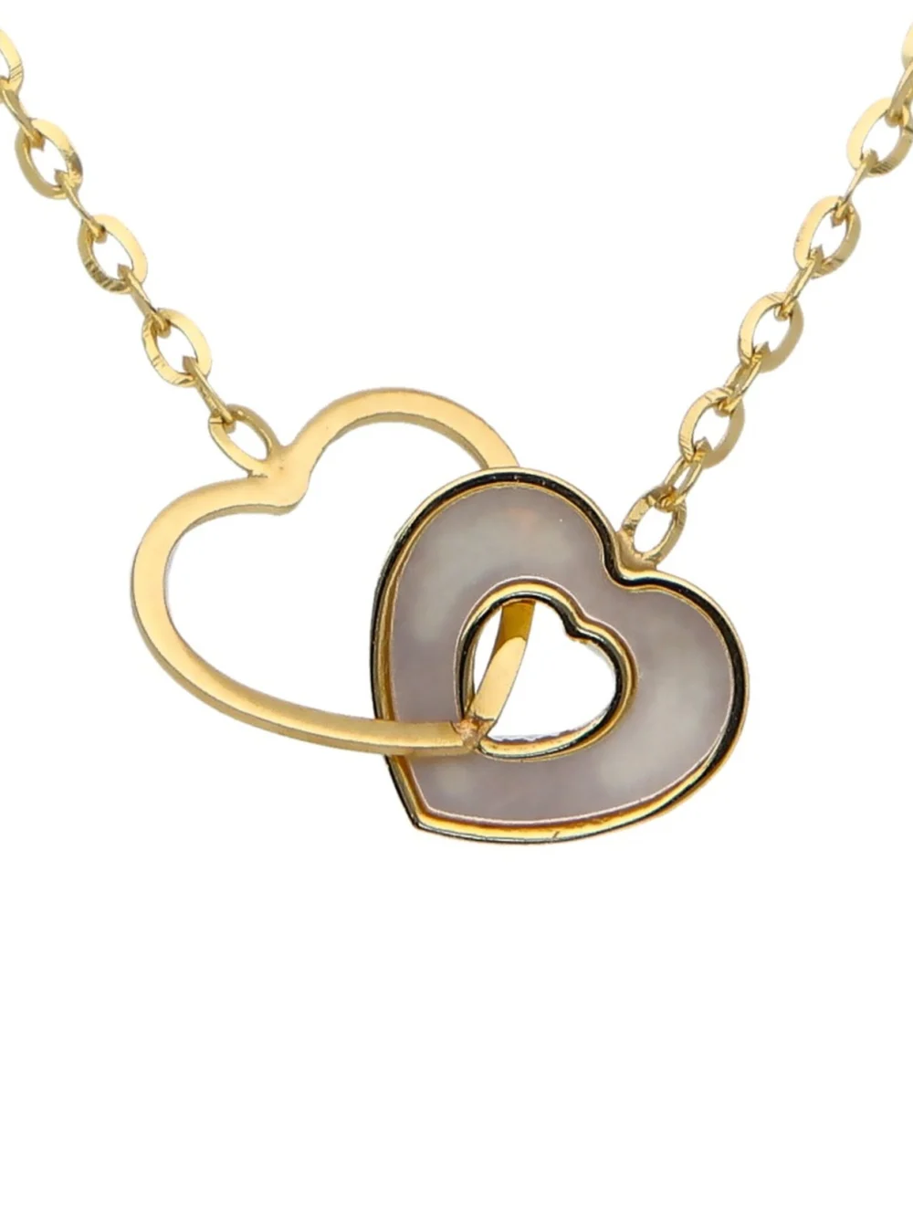 William May 9ct Yellow Gold 16" Mother of Pearl Entwined Hearts Necklace, view 3