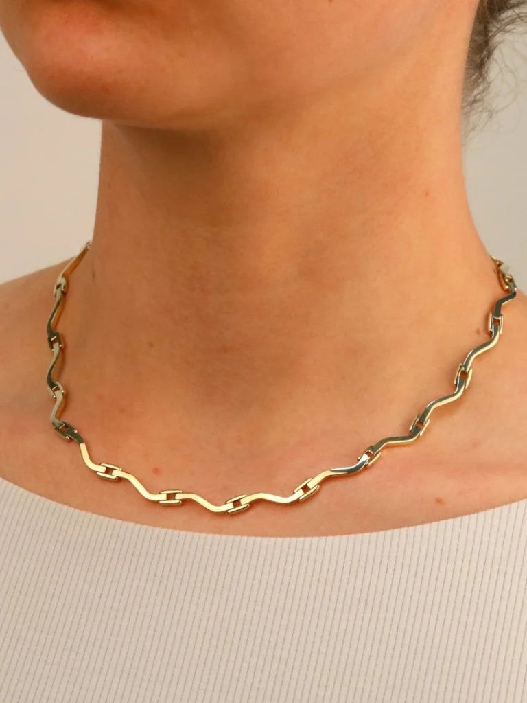 William May 9ct Yellow Gold 16" Wave Bar Link Necklet
