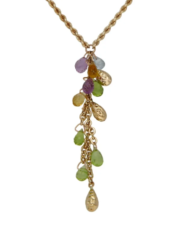 William May 9ct Yellow Gold 17" Gemstone Set Tassle Necklace