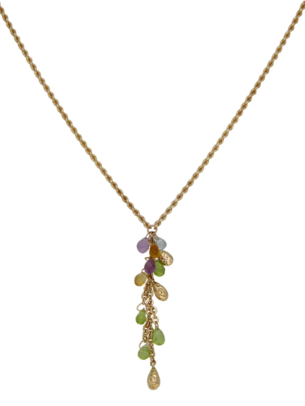 William May 9ct Yellow Gold 17" Gemstone Set Tassle Necklace, view 2