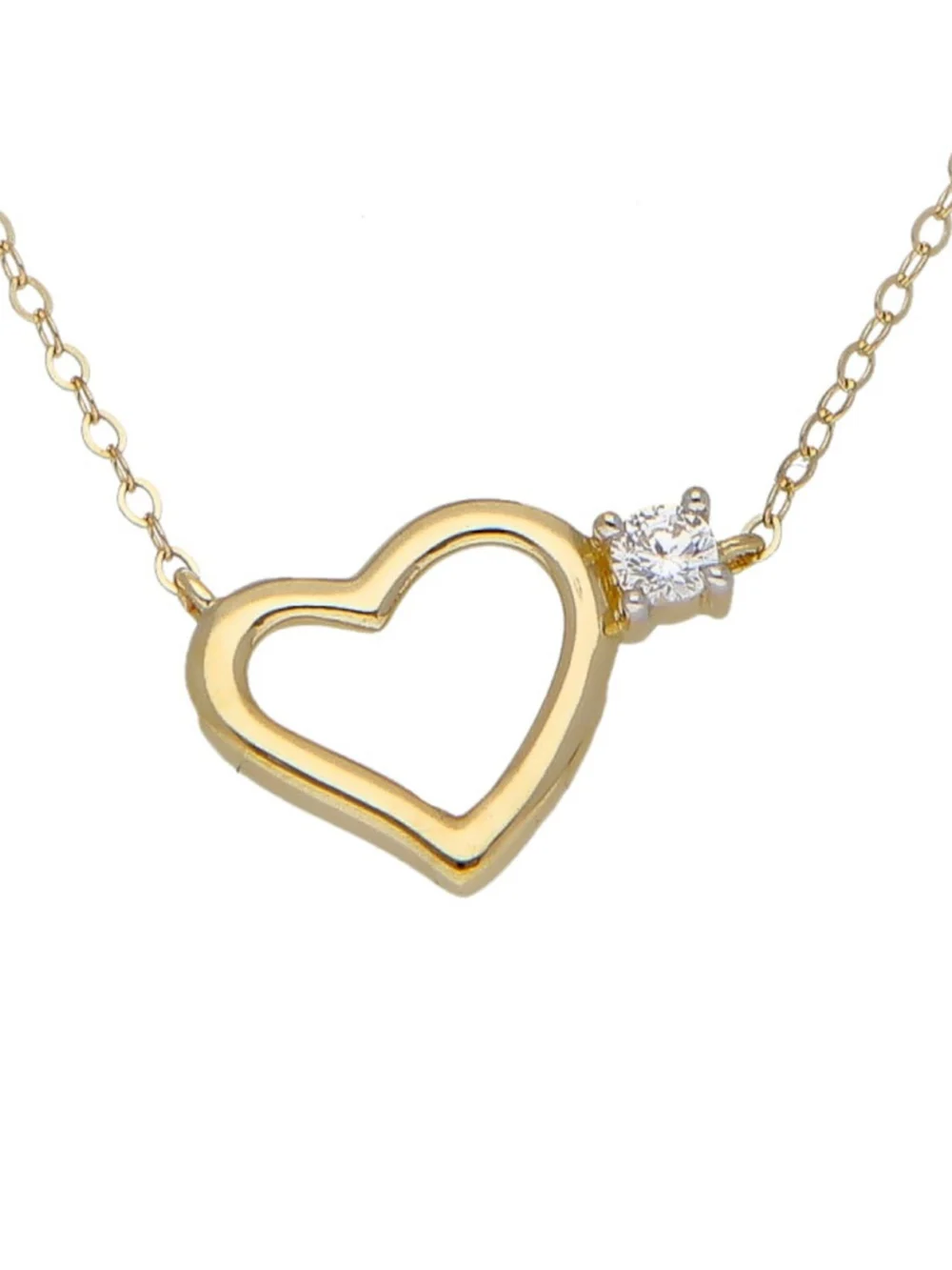 William May 9ct Yellow Gold 18" Cubic Zirconia Heart Necklace, view 2