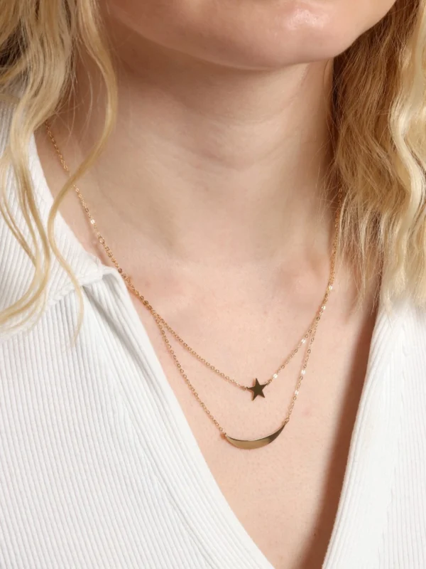 William May 9ct Yellow Gold 2 Layer Star & Moon Necklace
