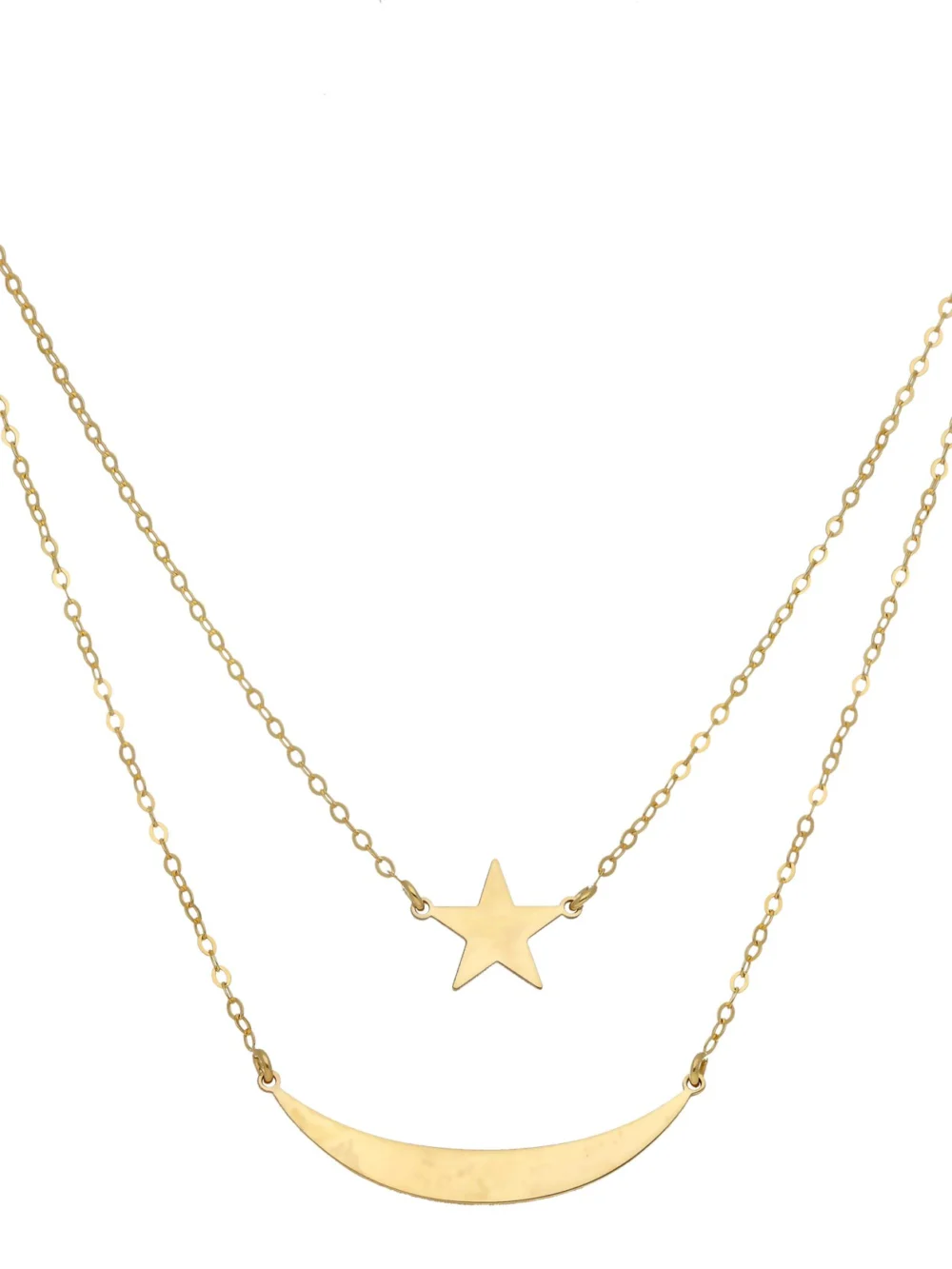 William May 9ct Yellow Gold 2 Layer Star & Moon Necklace, view 2