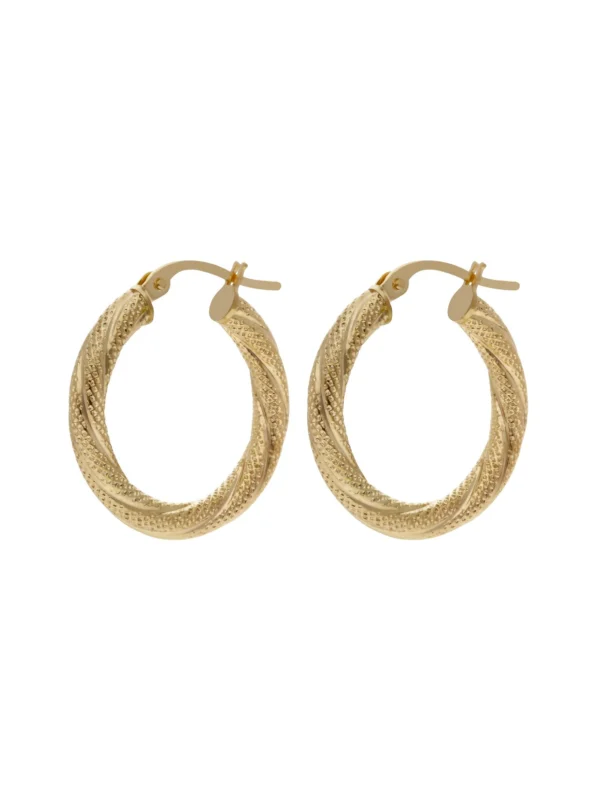 William May 9ct Yellow Gold 20mm Textured Twist Hoop Creole Earrings
