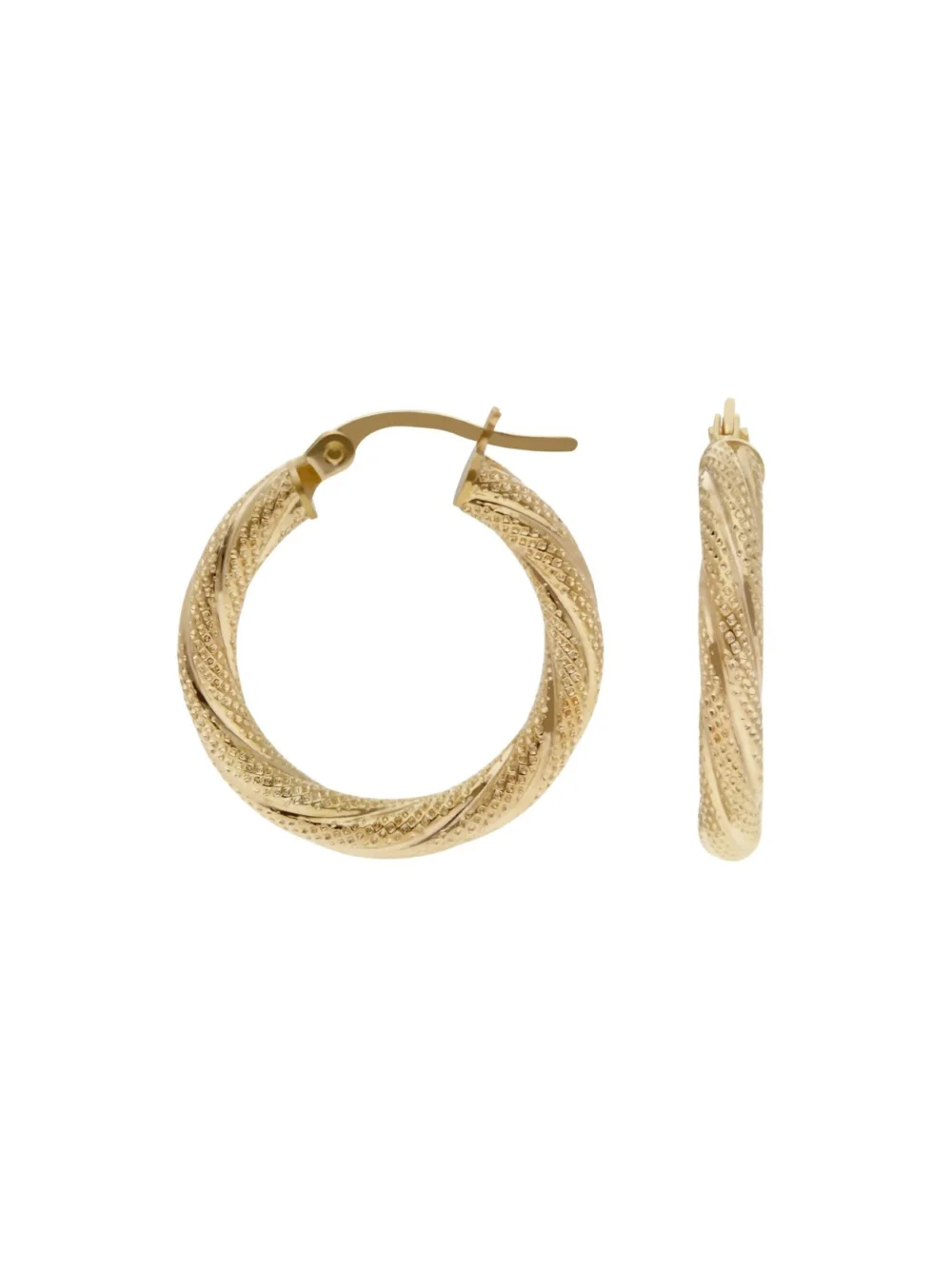 William May 9ct Yellow Gold 20mm Textured Twist Hoop Creole Earrings, view 2