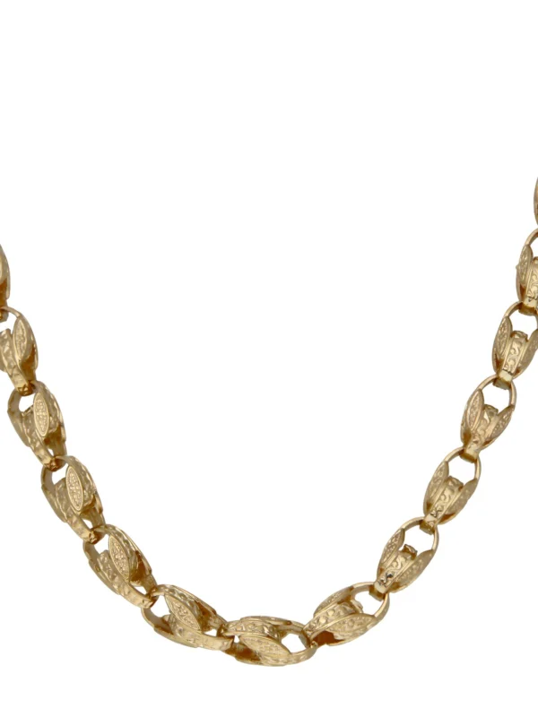 William May 9ct Yellow Gold 22" Patterned Tulip Link Chain Necklace 63G