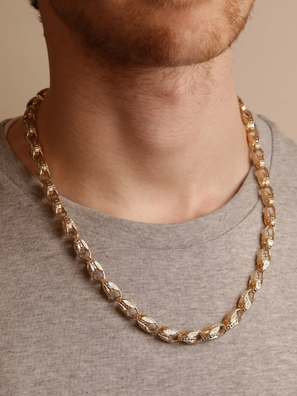William May 9ct Yellow Gold 22" Patterned Tulip Link Chain Necklace 63G, view 2