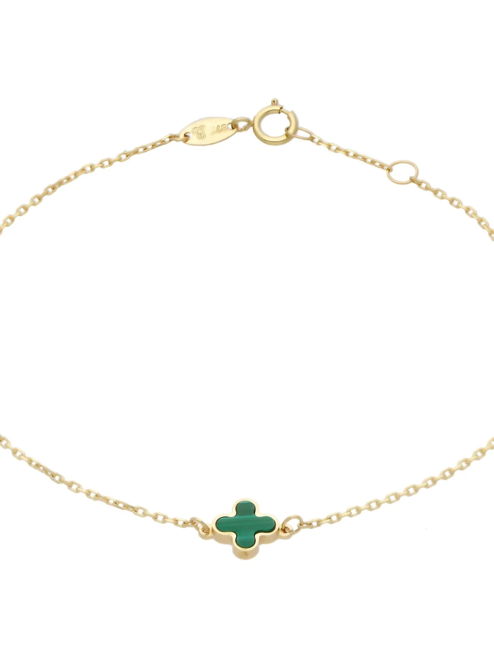 William May 9ct Yellow Gold 3 Malachite Clover Petal 7.5" Bracelet