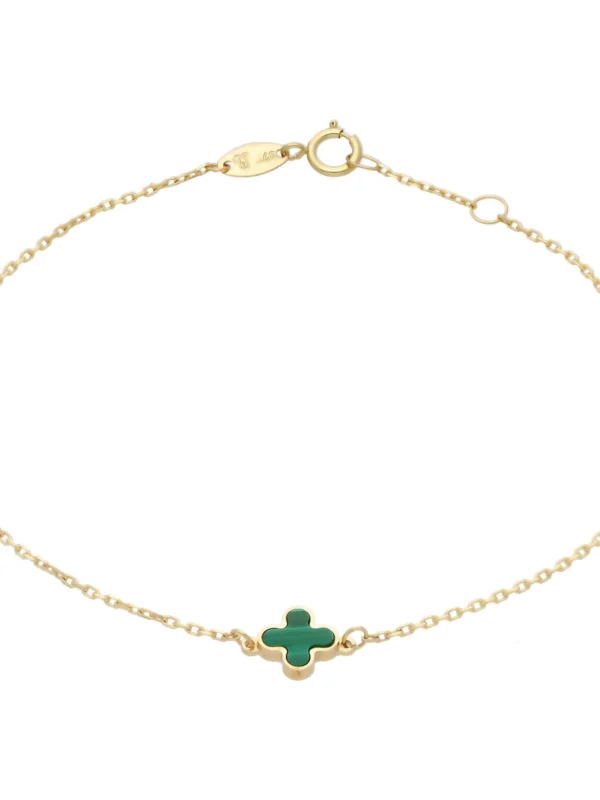 William May 9ct Yellow Gold 3 Malachite Clover Petal 7.5" Bracelet