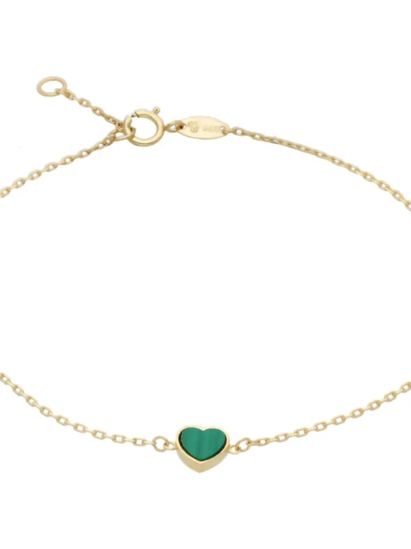 William May 9ct Yellow Gold 3 Malachite Heart 7.5" Bracelet