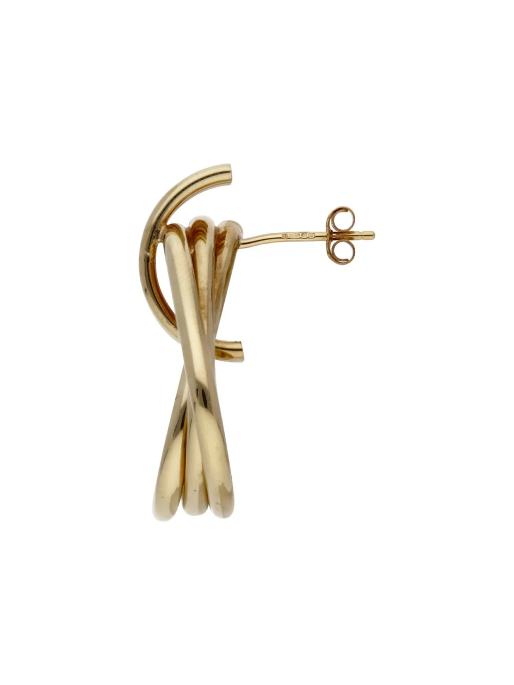 William May 9ct Yellow Gold 3 Row Triangle Knot Stud Earrings, view 2