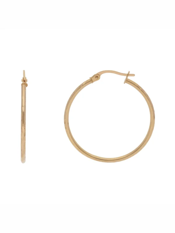 William May 9ct Yellow Gold 30mm Patterned Narrow Hoop Earrings