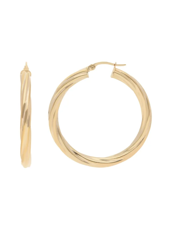 William May 9ct Yellow Gold 35mm Twist Patterned Hoop Earrings