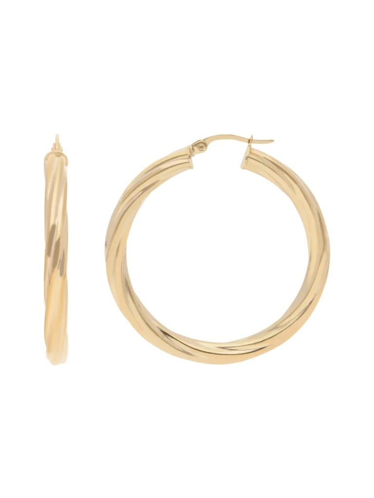William May 9ct Yellow Gold 35mm Twist Patterned Hoop Earrings