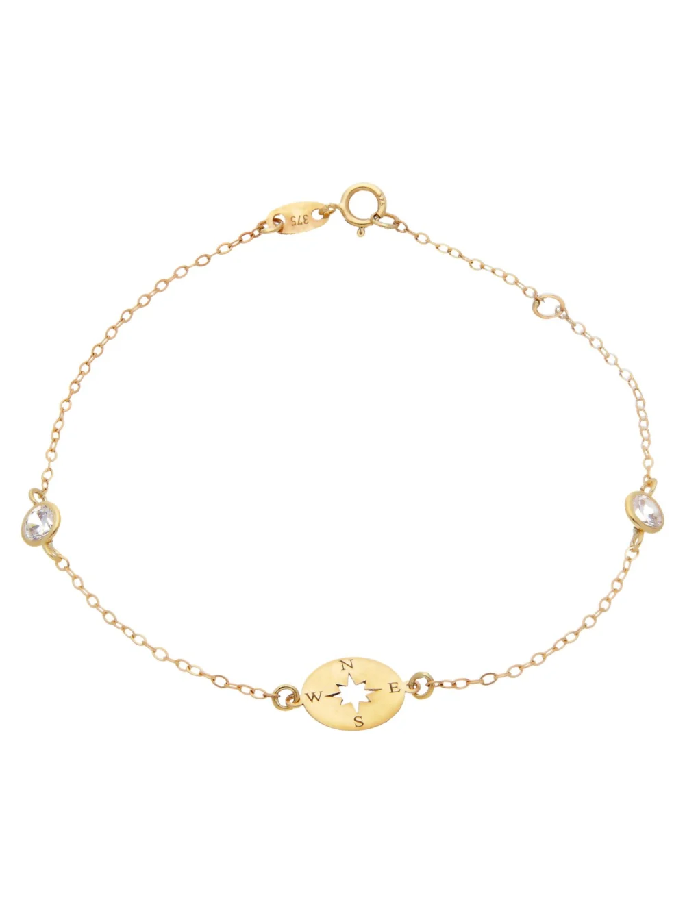 William May 9ct Yellow Gold 7" Cubic Zirconia Set Compass Bracelet