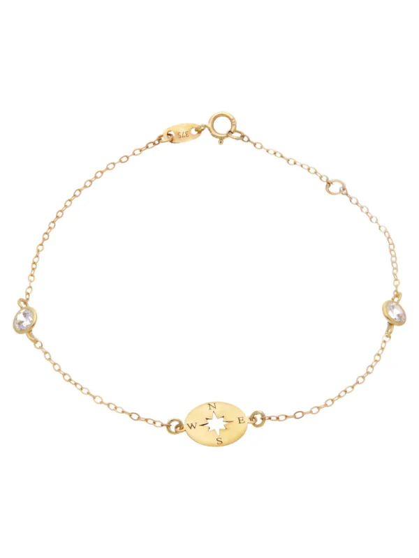 William May 9ct Yellow Gold 7" Cubic Zirconia Set Compass Bracelet