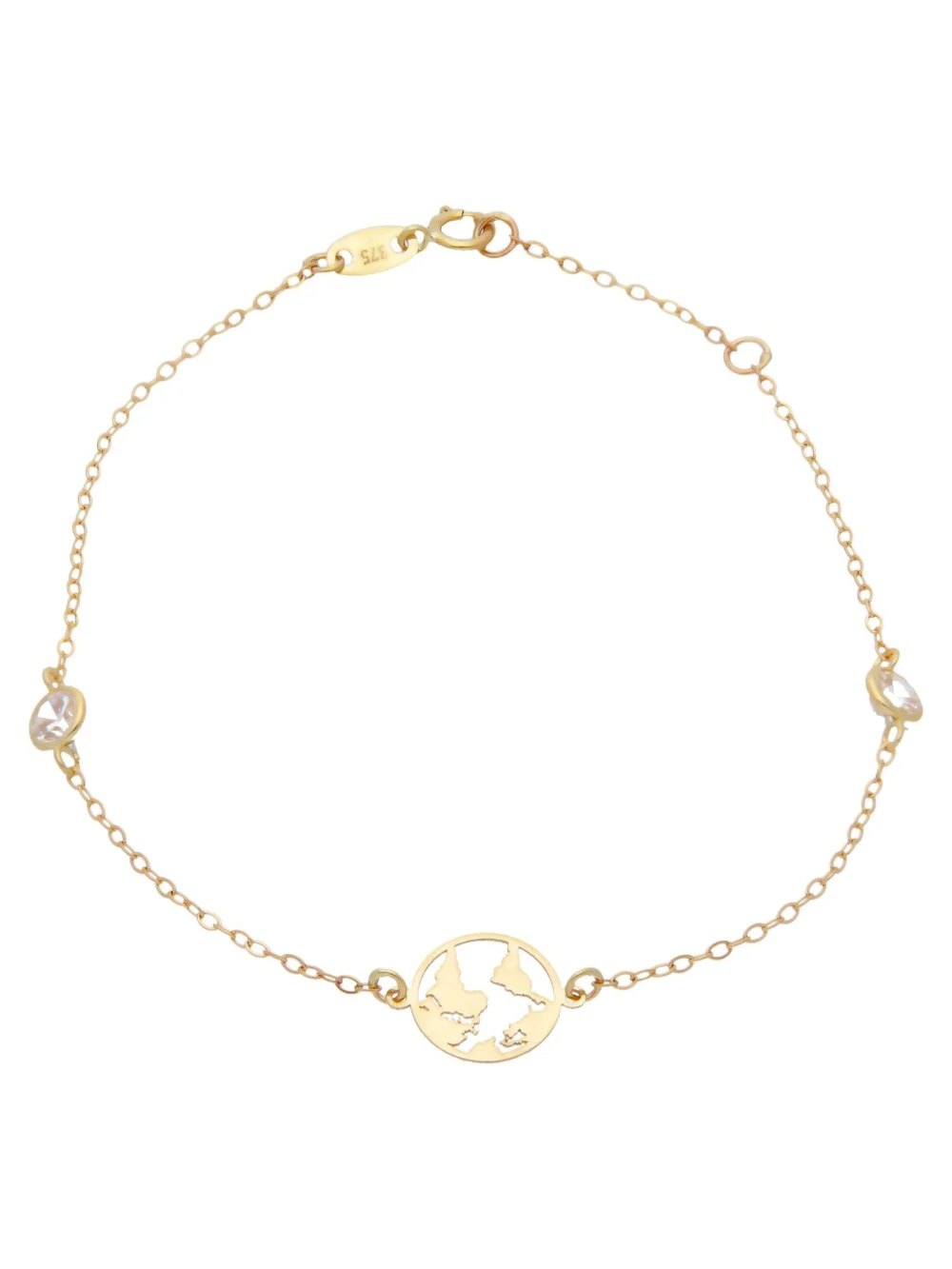 William May 9ct Yellow Gold 7" Cubic Zirconia Set World Map Bracelet