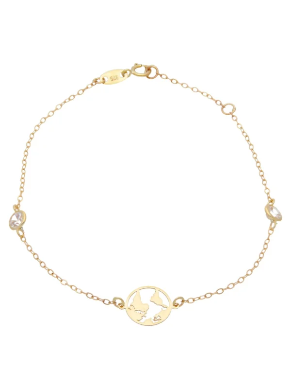 William May 9ct Yellow Gold 7" Cubic Zirconia Set World Map Bracelet