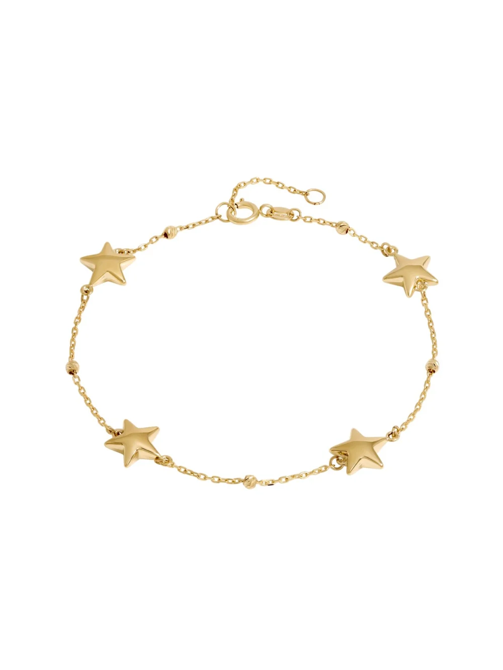 William May 9ct Yellow Gold 7" Hollow Stars Beaded Chain Bracelet