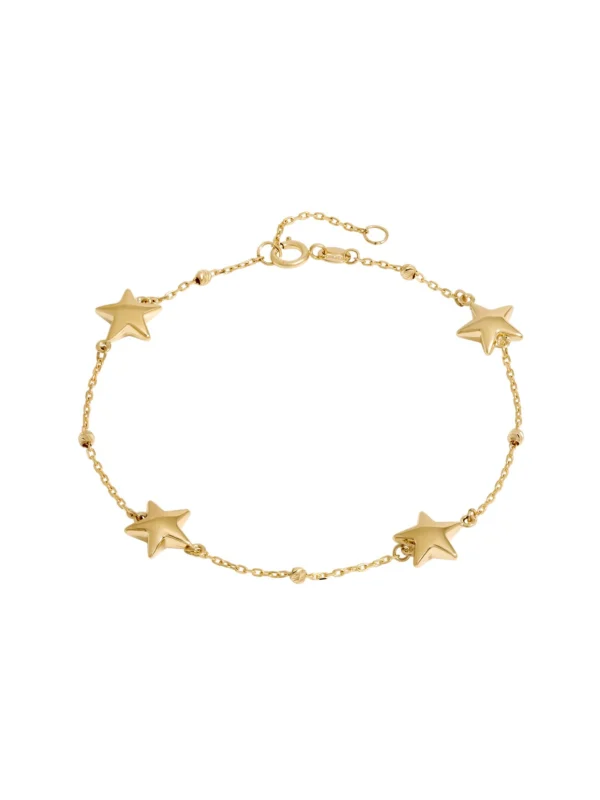 William May 9ct Yellow Gold 7" Hollow Stars Beaded Chain Bracelet