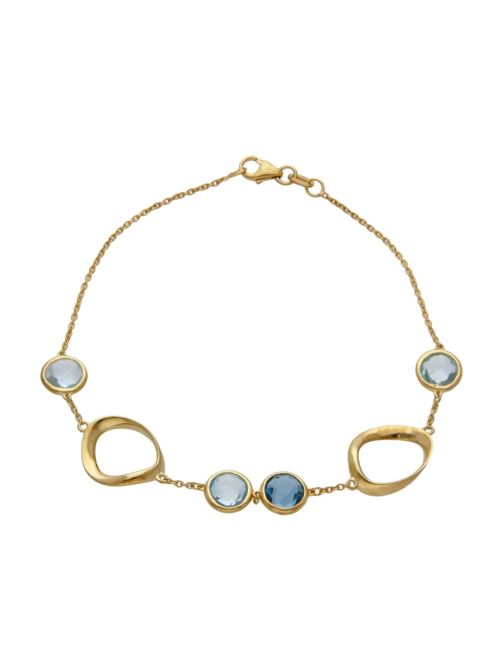 William May 9ct Yellow Gold 7.5" Blue Topaz Open Circle Link Bracelet