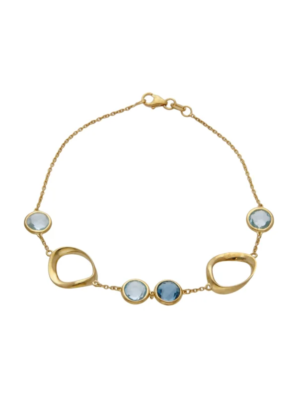 William May 9ct Yellow Gold 7.5" Blue Topaz Open Circle Link Bracelet