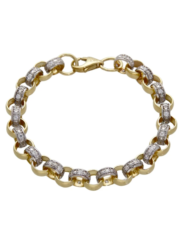 William May 9ct Yellow Gold 7.5" Cubic Zirconia Belcher Bracelet 16G