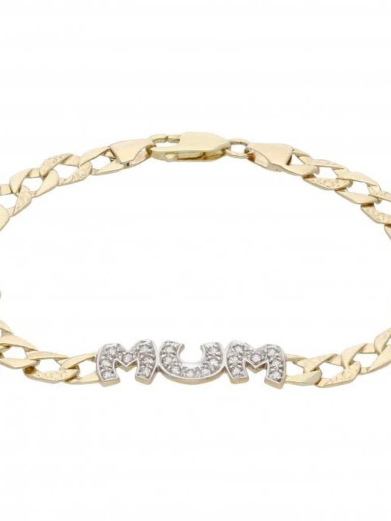 William May 9ct Yellow Gold 7.5" Cubic Zirconia Mum Curb Bracelet