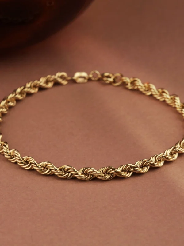 William May 9ct Yellow Gold 7.5" Hollow Rope Twist Bracelet