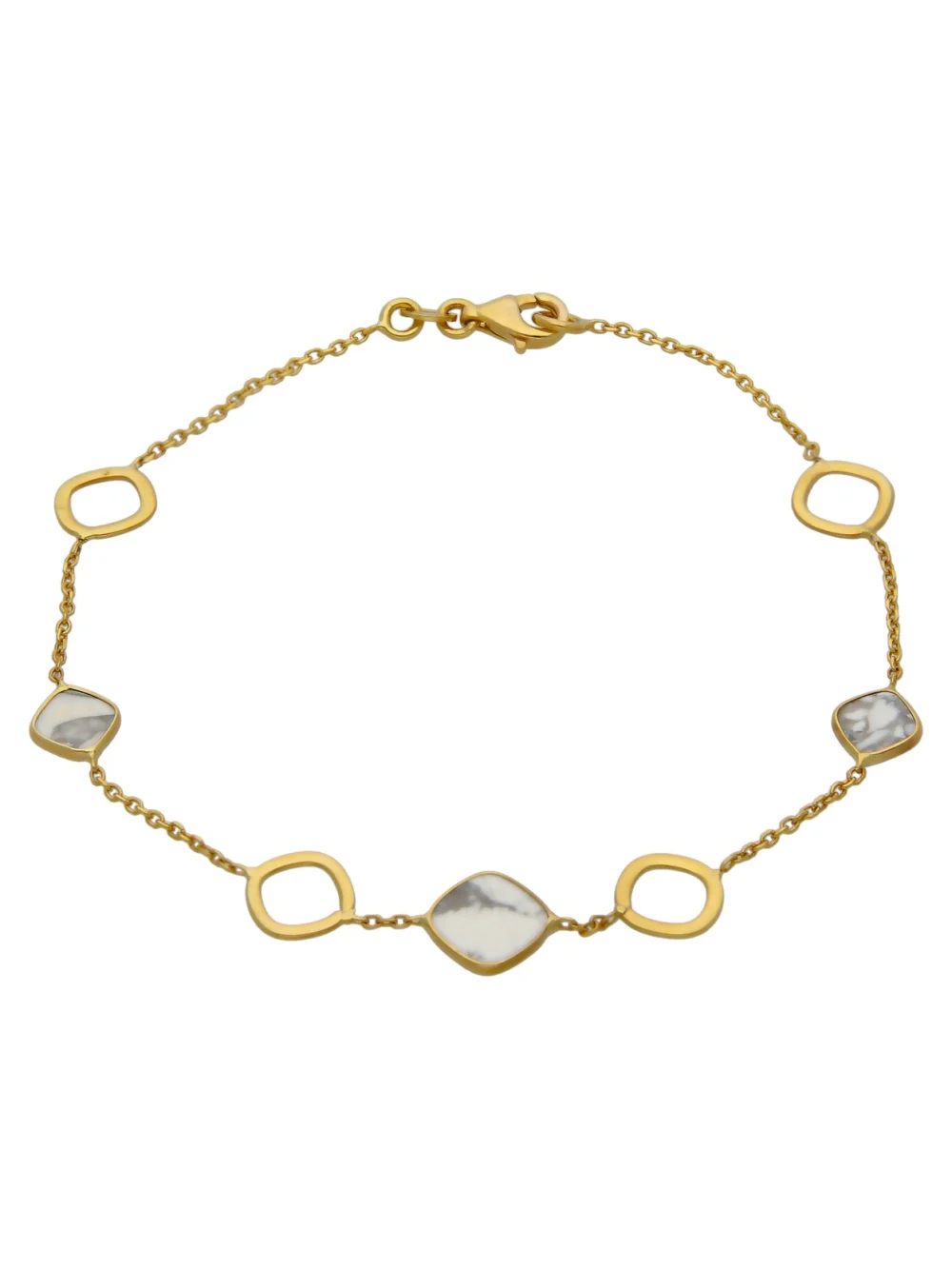 William May 9ct Yellow Gold 7.5" Howlite Gemstone Squares Bracelet