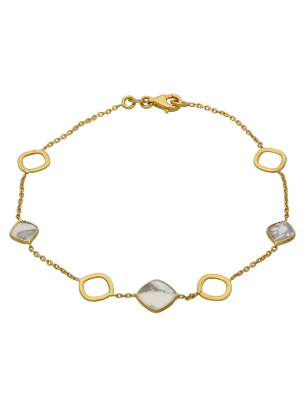 William May 9ct Yellow Gold 7.5" Howlite Gemstone Squares Bracelet