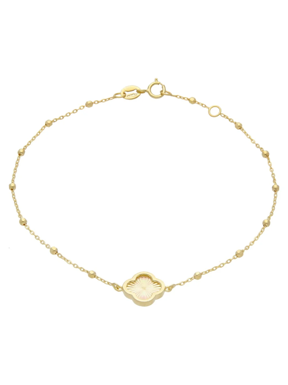 William May 9ct Yellow Gold 7.5" Petal Clover Beaded Station Bracelet