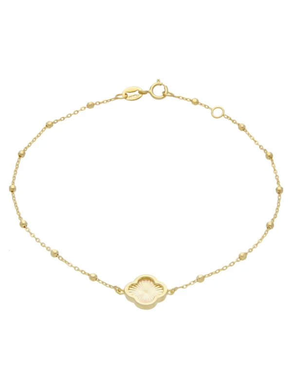 William May 9ct Yellow Gold 7.5" Petal Clover Beaded Station Bracelet