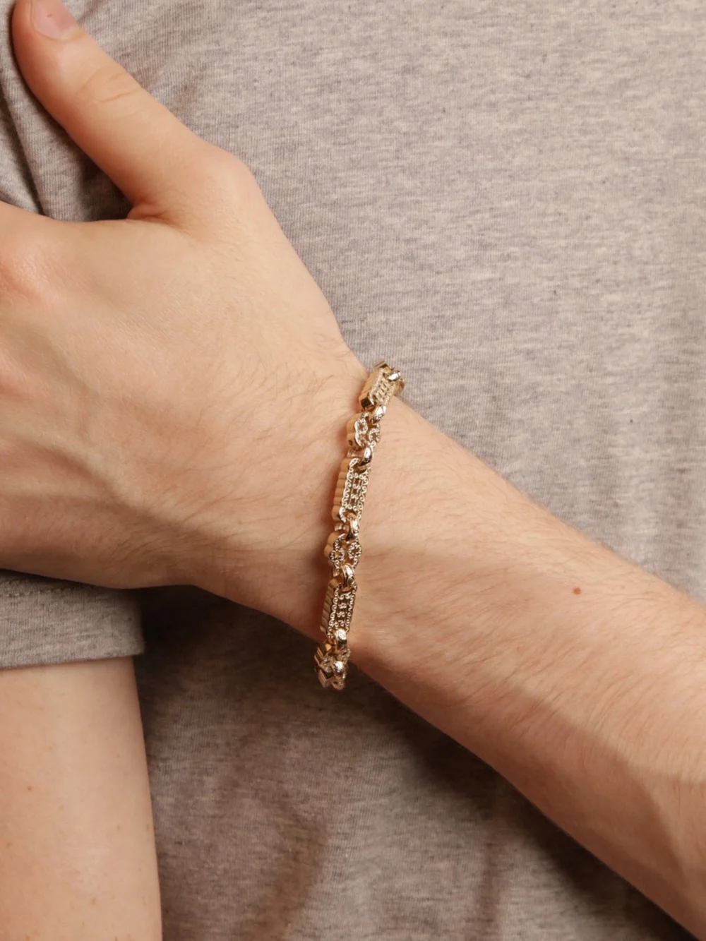 William May 9ct Yellow Gold 7.5" Stars & Bars Link Bracelet 22.6G, view 2
