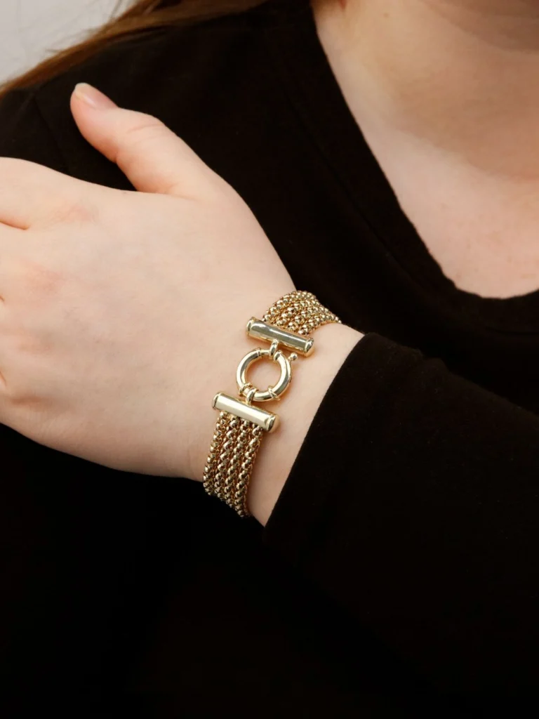 William May 9ct Yellow Gold 8" 4 Row Fancy Popcorn Link Bracelet