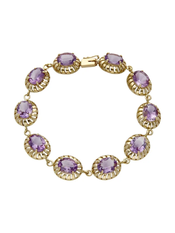 William May 9ct Yellow Gold 8" Amethyst Bracelet