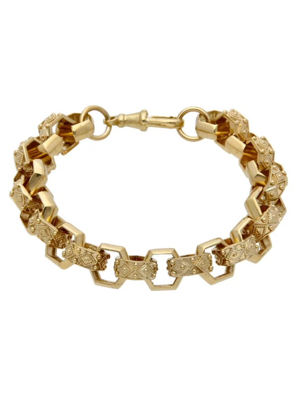 William May 9ct Yellow Gold 8.5" Hexagon Belcher Link Bracelet 1.2Oz