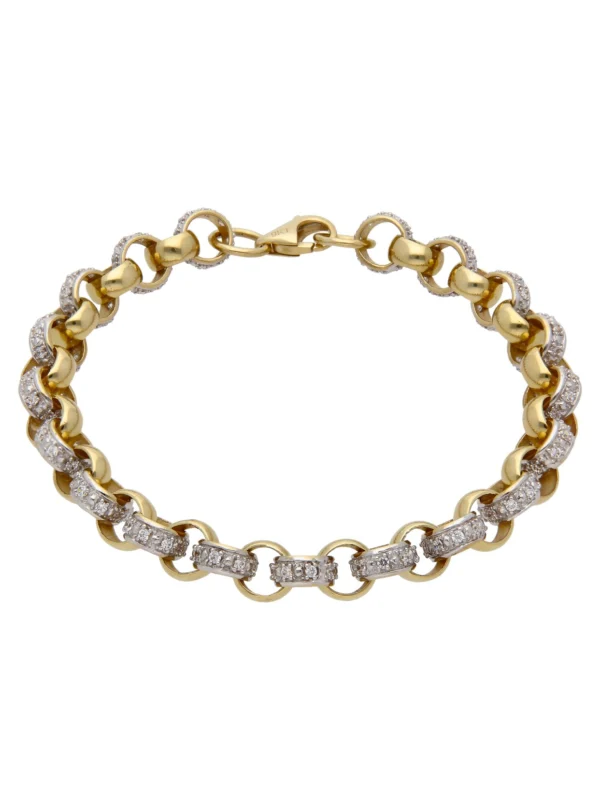 William May 9ct Yellow Gold 9" Cubic Zirconia Belcher Bracelet 28.7G